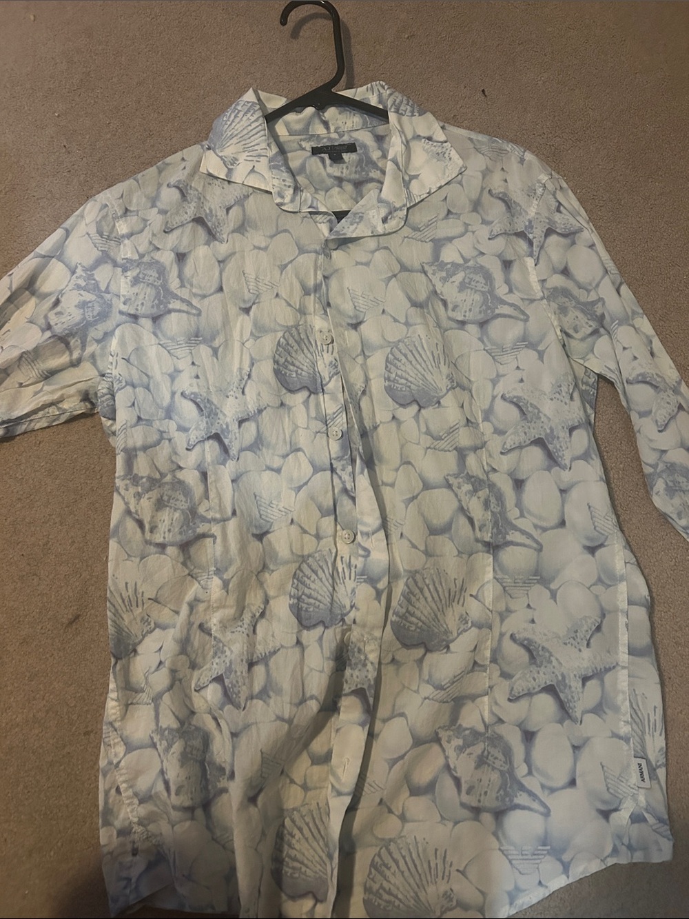 Armani Jeans White & Light Blue Seashell Print Shirt Jacket